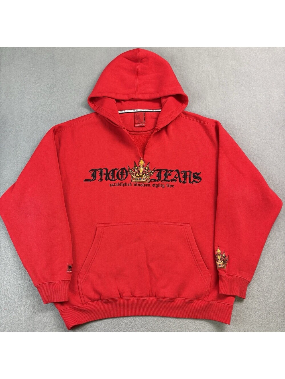 Vintage Jnco Crown Pullover Hoodie Size Large Red Cut Neck